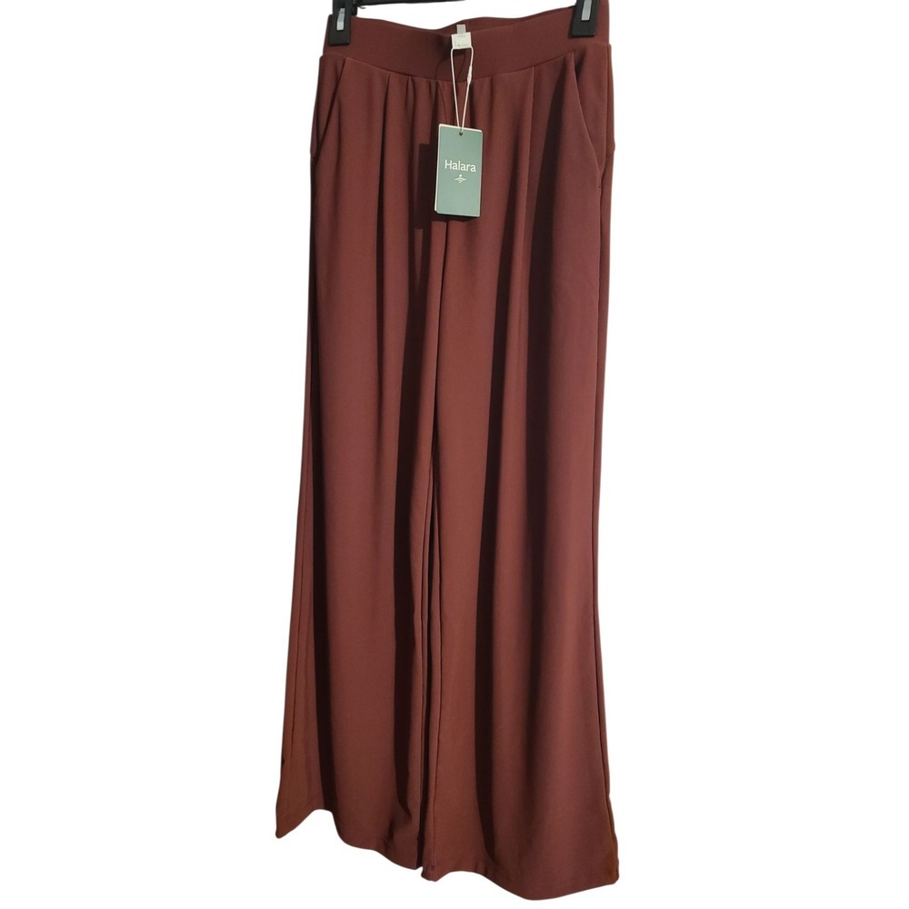 Halara Pants Womens Size XS Burgundy‎ Pleated Wide Leg Stretch Pull On